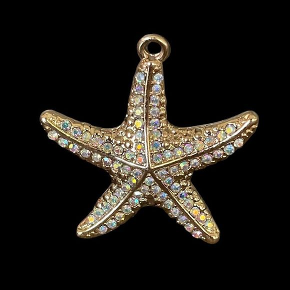 Gold Tone AB Rhinestone Starfish Charm Pendant Mermaid Core Sea Life - Picture 5 of 5